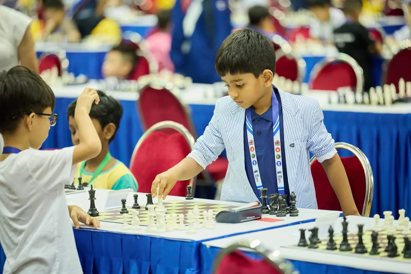 Riyaan Sidharth making a move for India at the 24th ASEAN+ Championships, Singapore